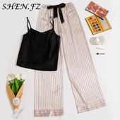 Női pizsama selyem hálóruha Harisnyatartó nadrág pizsama szett Női otthoni ruha Kényelmes nappaliruha Kétrészes