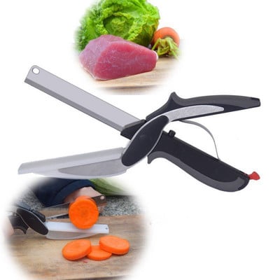 2 в 1 Многофункционална кухненска ножица Кухненски ножове от неръждаема стомана Нарязани зеленчуци, месо, картофи, сирене, нож, ръчен инструмент