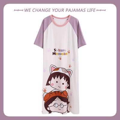 Nagy méretű nyári pamut női hálóing rövid ujjú aranyos rajzfilm hálóingek édes alkalmi hálóruha lányok hálóruha hálóing