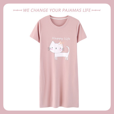 Nagy méretű nyári pamut női hálóing rövid ujjú aranyos rajzfilm hálóingek édes alkalmi hálóruha lányok hálóruha hálóing