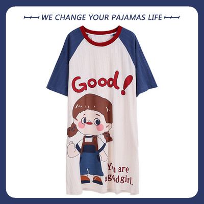 Nagy méretű nyári pamut női hálóing rövid ujjú aranyos rajzfilm hálóingek édes alkalmi hálóruha lányok hálóruha hálóing