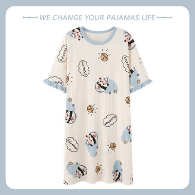 Nagy méretű nyári pamut női hálóing rövid ujjú aranyos rajzfilm hálóingek édes alkalmi hálóruha lányok hálóruha hálóing