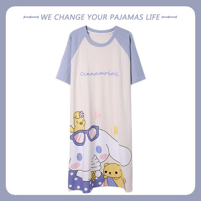 Nagy méretű nyári pamut női hálóing rövid ujjú aranyos rajzfilm hálóingek édes alkalmi hálóruha lányok hálóruha hálóing