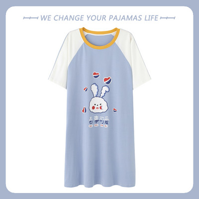 Nagy méretű nyári pamut női hálóing rövid ujjú aranyos rajzfilm hálóingek édes alkalmi hálóruha lányok hálóruha hálóing