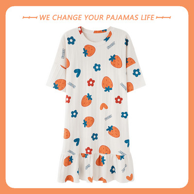 Nagy méretű nyári pamut női hálóing rövid ujjú aranyos rajzfilm hálóingek édes alkalmi hálóruha lányok hálóruha hálóing