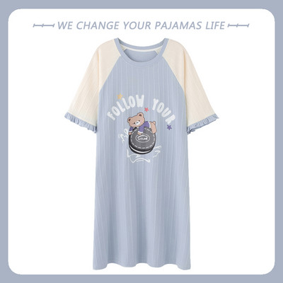 Nagy méretű nyári pamut női hálóing rövid ujjú aranyos rajzfilm hálóingek édes alkalmi hálóruha lányok hálóruha hálóing