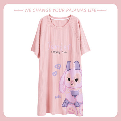 Nagy méretű nyári pamut női hálóing rövid ujjú aranyos rajzfilm hálóingek édes alkalmi hálóruha lányok hálóruha hálóing