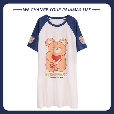 Nagy méretű nyári pamut női hálóing rövid ujjú aranyos rajzfilm hálóingek édes alkalmi hálóruha lányok hálóruha hálóing