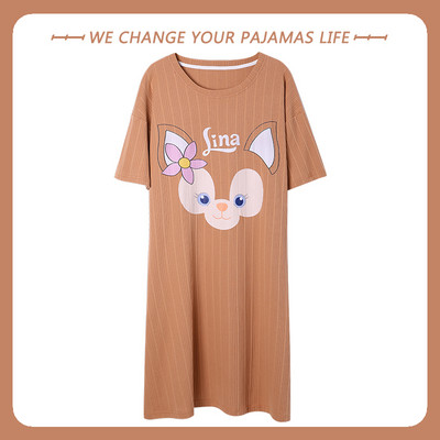 Nagy méretű nyári pamut női hálóing rövid ujjú aranyos rajzfilm hálóingek édes alkalmi hálóruha lányok hálóruha hálóing