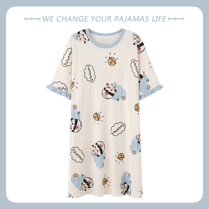 Nagy méretű nyári pamut női hálóing rövid ujjú aranyos rajzfilm hálóingek édes alkalmi hálóruha lányok hálóruha hálóing