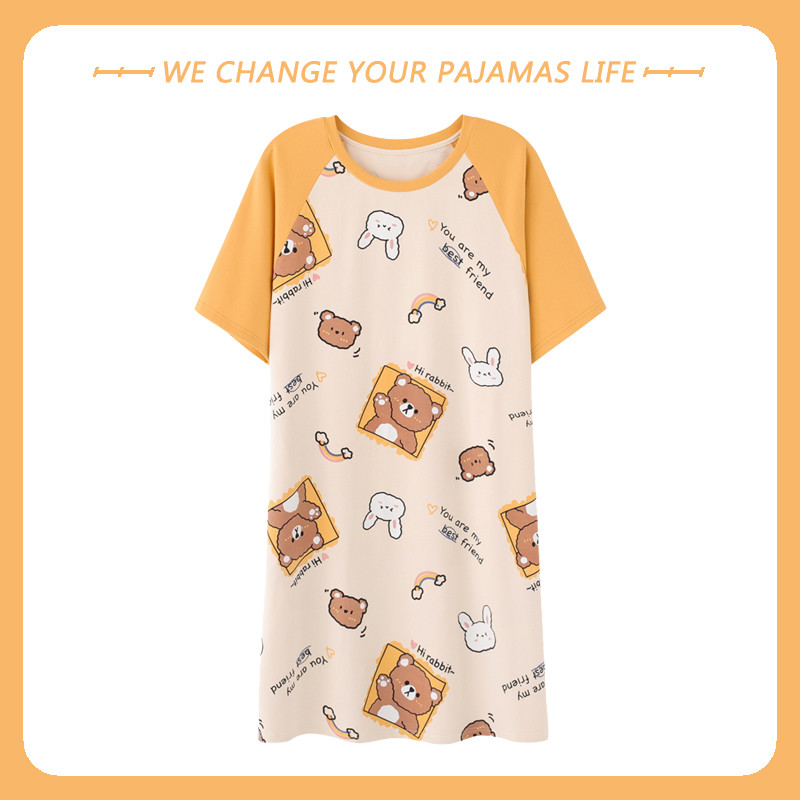 Nagy méretű nyári pamut női hálóing rövid ujjú aranyos rajzfilm hálóingek édes alkalmi hálóruha lányok hálóruha hálóing