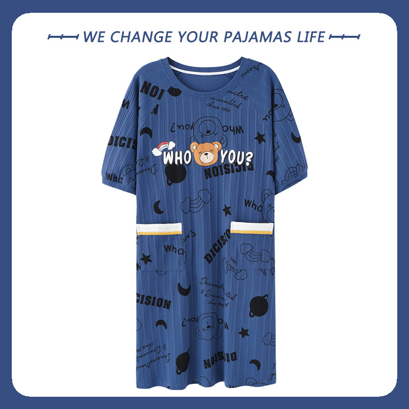 Nagy méretű nyári pamut női hálóing rövid ujjú aranyos rajzfilm hálóingek édes alkalmi hálóruha lányok hálóruha hálóing