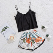 Sieviešu seksīgs mežģīņu satīna pidžamas komplekts ar V kakla izgriezumu Cami Pijama Sieviešu grezns elegance mājas apģērbs naktsveļa