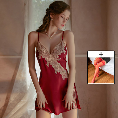 Mulherelfo Sexy Deep V Nightwear Γυναικεία Sleepwear Lace Sling Nightgowns Temptation Mini Sleeping Sleeping φόρεμα με εξώπλατο σκίσιμο
