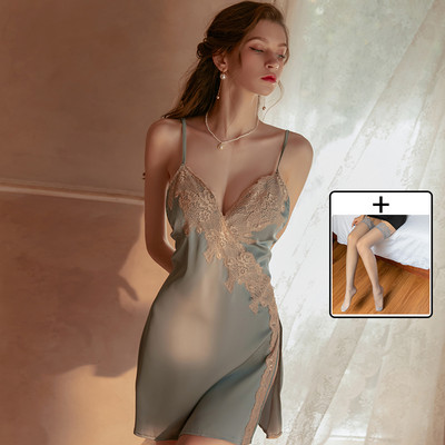 Mulherelfo Sexy Deep V Nightwear Γυναικεία Sleepwear Lace Sling Nightgowns Temptation Mini Sleeping Sleeping φόρεμα με εξώπλατο σκίσιμο