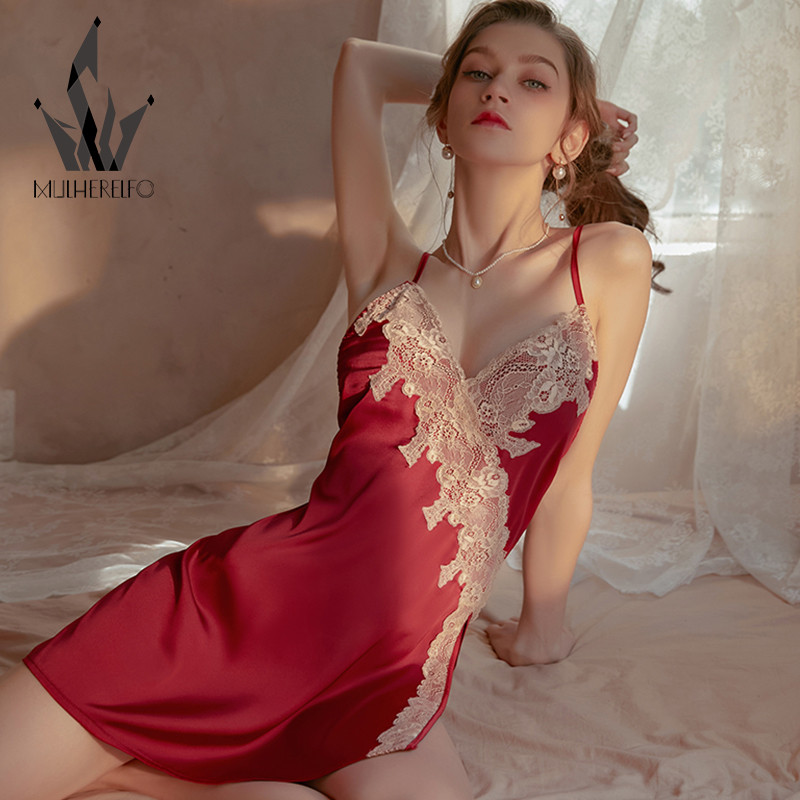 Mulherelfo Sexy Deep V Nightwear Γυναικεία Sleepwear Lace Sling Nightgowns Temptation Mini Sleeping Sleeping φόρεμα με εξώπλατο σκίσιμο
