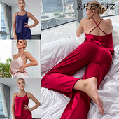 Σετ πυτζάμες σταυρωτής πλάτης Sexy Nightie WomanWomen Sleepwear Πυτζάμες Silk Satin Cami Top Πιτζάμες Σετ καλοκαιρινές πιτζάμες για γυναίκες