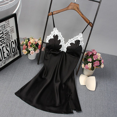 Sieviešu seksīga naktskleita zīda V veida kakla izgriezuma ziedu guļamveļa apakšveļa Babydoll naktskrekls sieviešu mini guļamkrekls bez piedurknēm ar polsterētu krūšturi