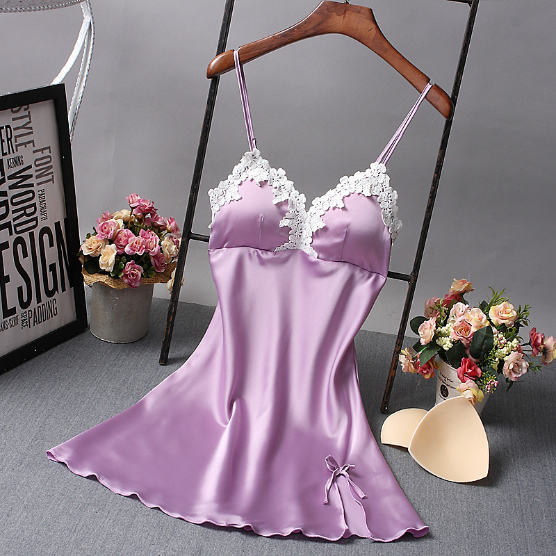 Sieviešu seksīga naktskleita zīda V veida kakla izgriezuma ziedu guļamveļa apakšveļa Babydoll naktskrekls sieviešu mini guļamkrekls bez piedurknēm ar polsterētu krūšturi