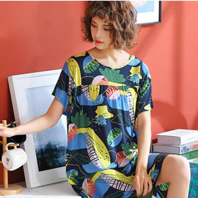 Női nyári pamut hálóingek rövid ujjú koreai bő nagy yard 5XL 100 kg-os hálóing női virágmintás éjszakai ruha