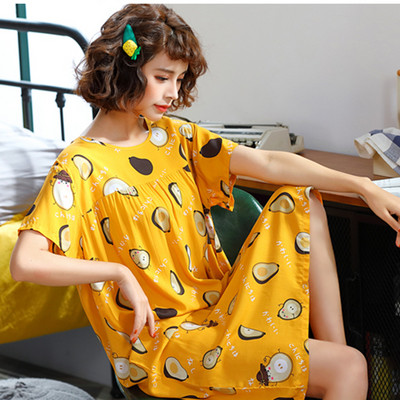 Női nyári pamut hálóingek rövid ujjú koreai bő nagy yard 5XL 100 kg-os hálóing női virágmintás éjszakai ruha