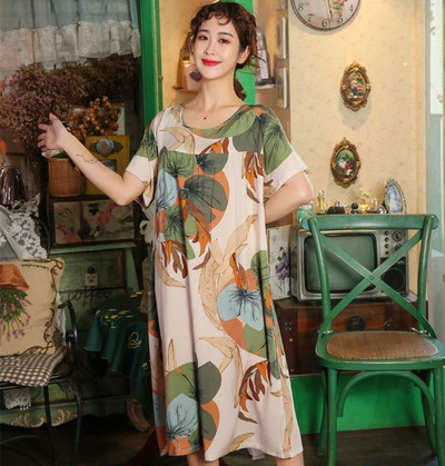 Női nyári pamut hálóingek rövid ujjú koreai bő nagy yard 5XL 100 kg-os hálóing női virágmintás éjszakai ruha