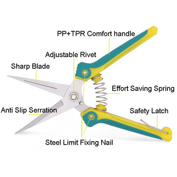 Ψαλίδι κλαδέματος με ευθεία κεφαλή από ανοξείδωτο ατσάλι με κοφτερή λεπτή λεπίδα που εξοικονομεί εργασία με λαβή TPR Οικιακό ψαλίδι κήπου Φυτά μπονσάι