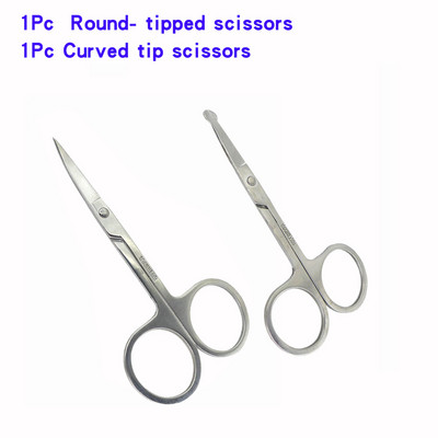 2vnt nerūdijančio plieno grožio žirklės antakių šnervės plaukams apvalios galvos apsauginės žirklės, iškirptos manikiūro kirpimo pincetai, makiažo priemonė