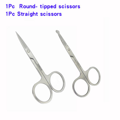 2vnt nerūdijančio plieno grožio žirklės antakių šnervės plaukams apvalios galvos apsauginės žirklės, iškirptos manikiūro kirpimo pincetai, makiažo priemonė