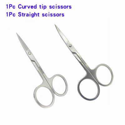 2vnt nerūdijančio plieno grožio žirklės antakių šnervės plaukams apvalios galvos apsauginės žirklės, iškirptos manikiūro kirpimo pincetai, makiažo priemonė