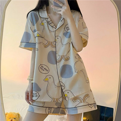 Korejski stil Ljetna ženska pidžama kratka dvodijelna kućna odjeća s printom crtića slatka pidžama kratkih rukava Odjeća za spavanje Salonska odjeća