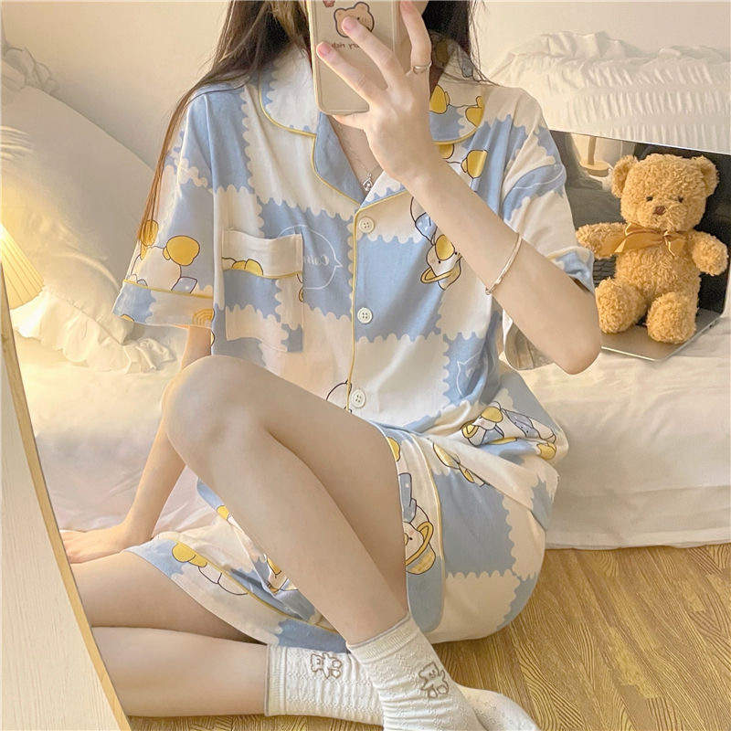 Korejski stil Ljetna ženska pidžama kratka dvodijelna kućna odjeća s printom crtića slatka pidžama kratkih rukava Odjeća za spavanje Salonska odjeća