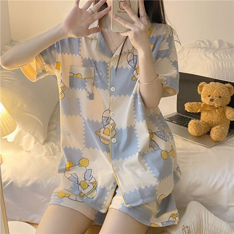 Korejski stil Ljetna ženska pidžama kratka dvodijelna kućna odjeća s printom crtića slatka pidžama kratkih rukava Odjeća za spavanje Salonska odjeća