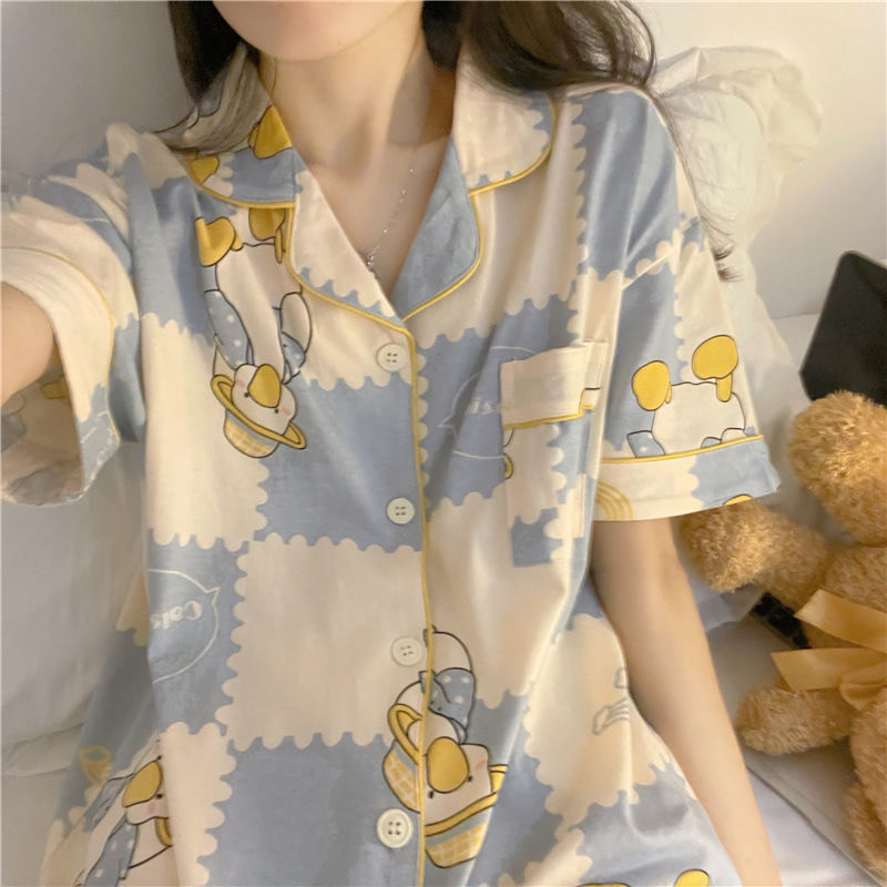 Korejski stil Ljetna ženska pidžama kratka dvodijelna kućna odjeća s printom crtića slatka pidžama kratkih rukava Odjeća za spavanje Salonska odjeća