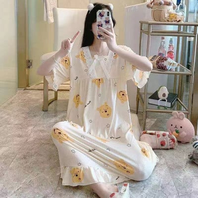 Sieviešu naktskrekli Piena zīda naktskrekli Sieviešu kokvilnas miegakleita Drukas guļamveļa bez piedurknēm Naktsveļa Mājas apģērbi Mājas apģērbi Pidžama