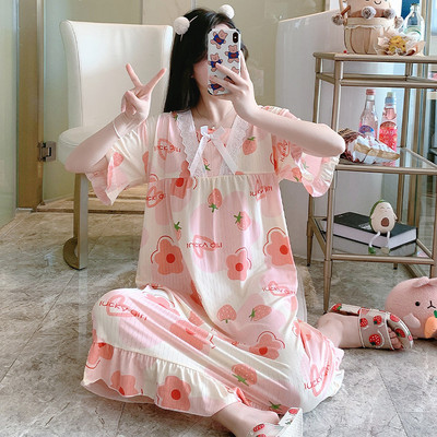 Sieviešu naktskrekli Piena zīda naktskrekli Sieviešu kokvilnas miegakleita Drukas guļamveļa bez piedurknēm Naktsveļa Mājas apģērbi Mājas apģērbi Pidžama