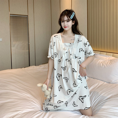 Sieviešu naktskrekli Piena zīda naktskrekli Sieviešu kokvilnas miegakleita Drukas guļamveļa bez piedurknēm Naktsveļa Mājas apģērbi Mājas apģērbi Pidžama