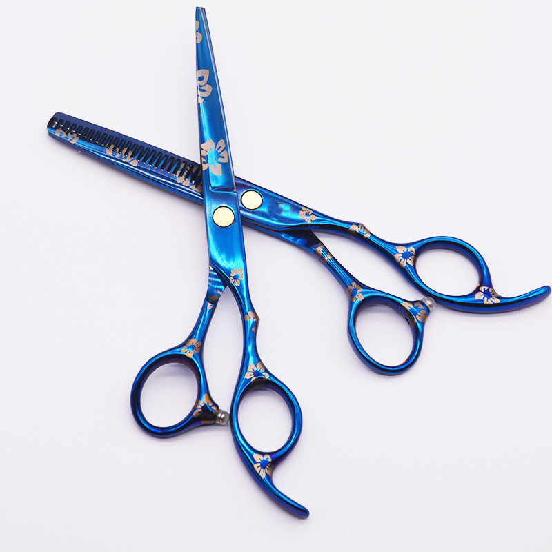 Kék fekete szín Professzionális fodrász olló fog olló háztartási olló éles olló hajvágás