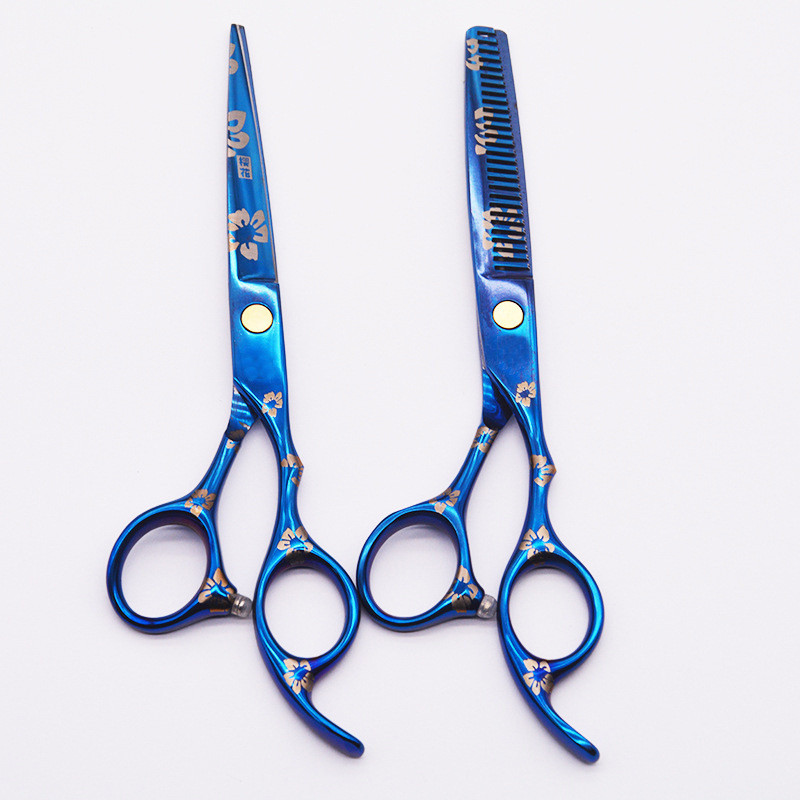 Kék fekete szín Professzionális fodrász olló fog olló háztartási olló éles olló hajvágás