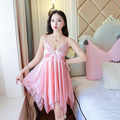 Καλοκαιρινό σέξι εσώρουχα νυχτικά 2022 για γυναίκες Μεταξωτό σατέν δαντέλα σπαγγέτι νυχτερινό φόρεμα Sleepwear Nightdress Nightwear Nighty