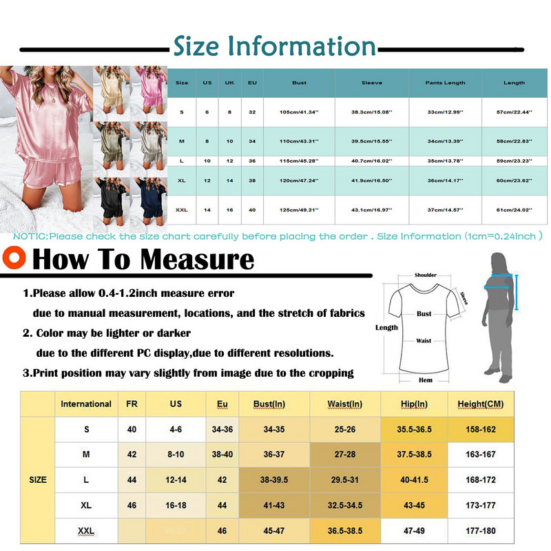 Nyári női szexi divat, kerek nyakú, rövid ujjú, egyszínű szatén zsebes póló rövidnadrág pizsama szett, kétrészes hálóruha#g3