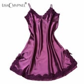 Lisacmvpnel szexi csipke műselyem V-nyakú női hálóing spagettipántos vékony derekú hálóing női Chmise De Nuit