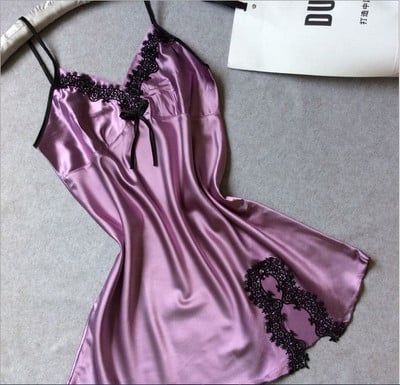 Lisacmvpnel szexi csipke műselyem V-nyakú női hálóing spagettipántos vékony derekú hálóing női Chmise De Nuit