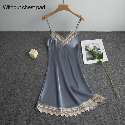 Δαντέλα πυζά Chemise Σέξι σατέν νυχτικό με τύπωμα κουκκίδα Γυναικεία σπαγγέτι υπνοδωματίου για το σπίτι Φορέστε μαλακό σπαστό νυχτικό Ρούχα για το σπίτι