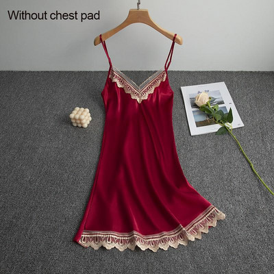 Δαντέλα πυζά Chemise Σέξι σατέν νυχτικό με τύπωμα κουκκίδα Γυναικεία σπαγγέτι υπνοδωματίου για το σπίτι Φορέστε μαλακό σπαστό νυχτικό Ρούχα για το σπίτι