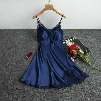 Δαντέλα πυζά Chemise Σέξι σατέν νυχτικό με τύπωμα κουκκίδα Γυναικεία σπαγγέτι υπνοδωματίου για το σπίτι Φορέστε μαλακό σπαστό νυχτικό Ρούχα για το σπίτι