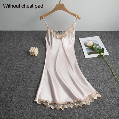 Δαντέλα πυζά Chemise Σέξι σατέν νυχτικό με τύπωμα κουκκίδα Γυναικεία σπαγγέτι υπνοδωματίου για το σπίτι Φορέστε μαλακό σπαστό νυχτικό Ρούχα για το σπίτι