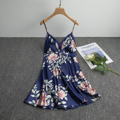 Δαντέλα πυζά Chemise Σέξι σατέν νυχτικό με τύπωμα κουκκίδα Γυναικεία σπαγγέτι υπνοδωματίου για το σπίτι Φορέστε μαλακό σπαστό νυχτικό Ρούχα για το σπίτι