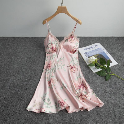 Δαντέλα πυζά Chemise Σέξι σατέν νυχτικό με τύπωμα κουκκίδα Γυναικεία σπαγγέτι υπνοδωματίου για το σπίτι Φορέστε μαλακό σπαστό νυχτικό Ρούχα για το σπίτι