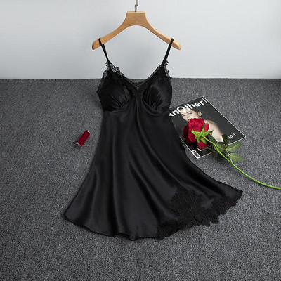 Δαντέλα πυζά Chemise Σέξι σατέν νυχτικό με τύπωμα κουκκίδα Γυναικεία σπαγγέτι υπνοδωματίου για το σπίτι Φορέστε μαλακό σπαστό νυχτικό Ρούχα για το σπίτι